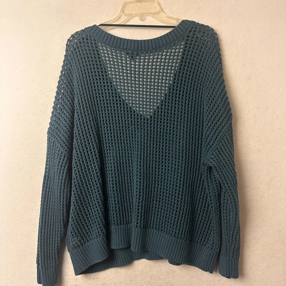 Torrid‎ Womens Blue Open Stitch Crochet V-Neck Sweater Size 0 L 43640730